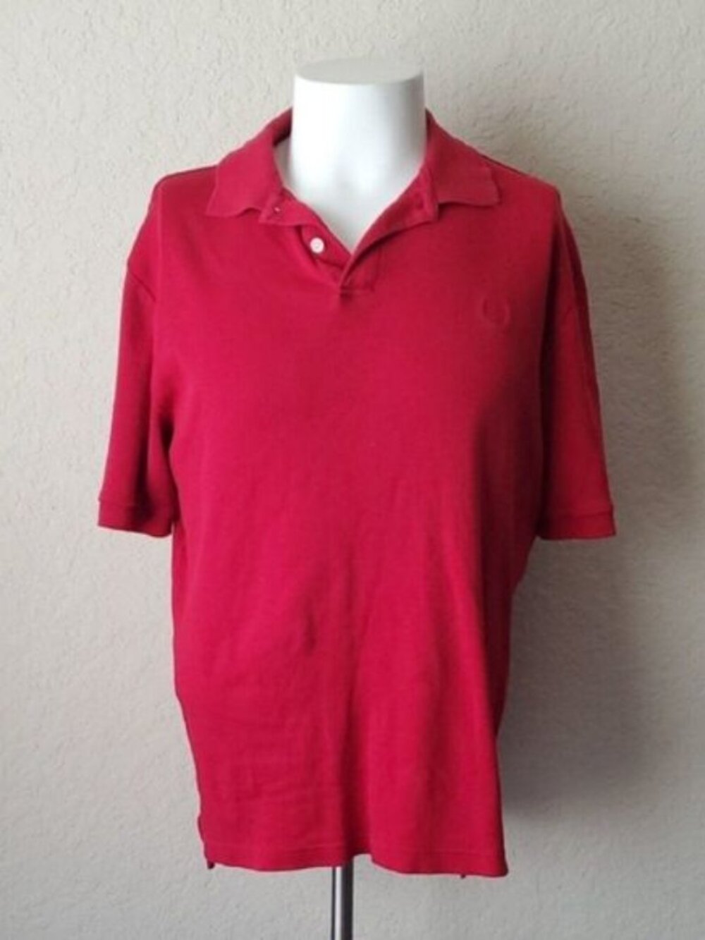 Chaps Men's Polo Shirt Large Red Short Sleeve Pique Knit Solid Collared Logo